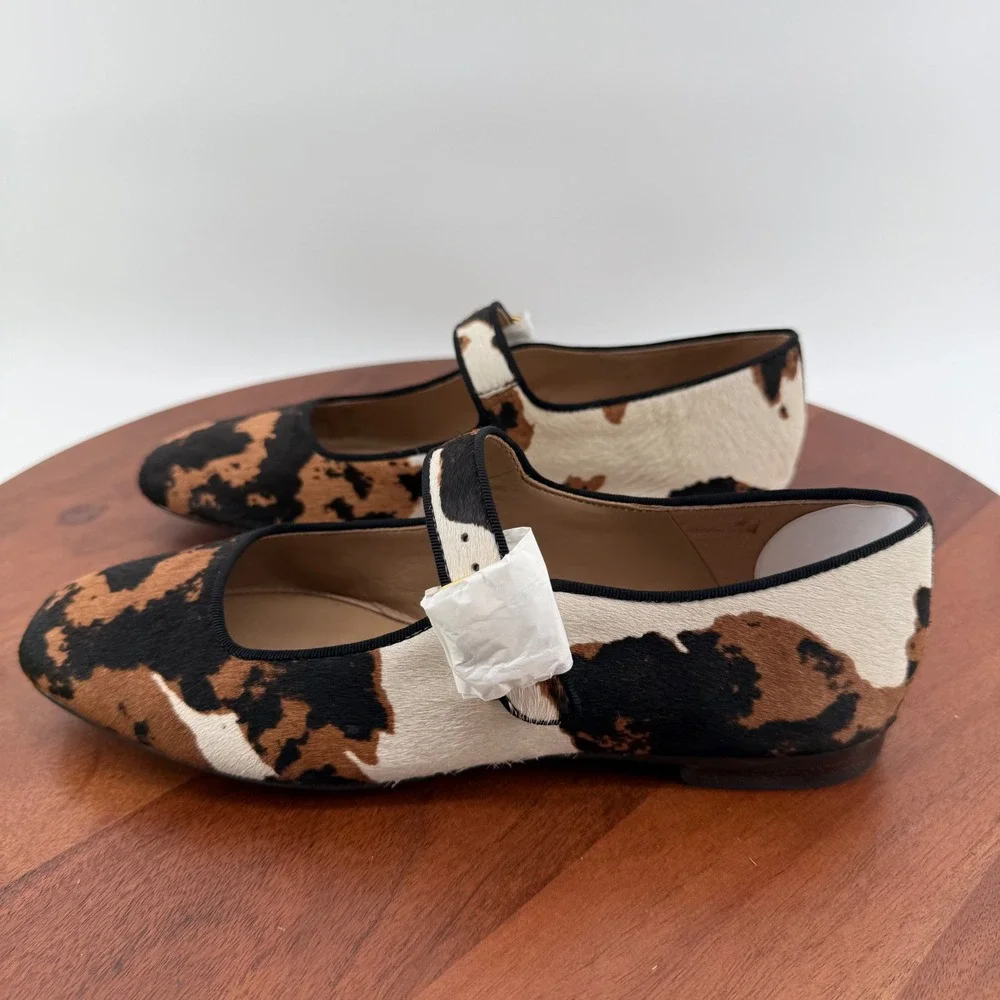 Sam Edelman Michaela Mary Jane Flats Womens Brown Cow Print Calf Hair 7 M